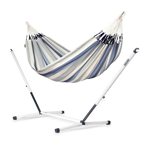 LA SIESTA® - XL King Brisa Classic Hammock & Nautico Steel Stand - Weather & Tear Resistant - Portable, Family Hammock w/Stand - Balcony Porch Garden Outdoor Indoor Hammock - Max 440 Lbs, Sea Salt