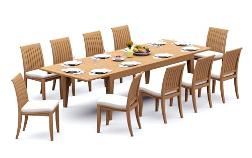 TeakFurnitureOutlet A-Grade Teak 11pc Dining 122" Caranas Rectangle Table Lagos Armless Chairs Set