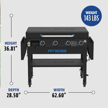 Pit Boss 4-Burner Propane Gas Deluxe Fold & Go Portable Griddle Grill with Hard Cover, 753-Sq. In. (37" L x 20" W) Cooking Space, 62,000 BTU, for Tailgating, Camping, and Traveling, Black