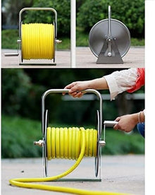 DOIBG Retractable Hose Cart Wall/Floor Mount Hose Reel Garden Hose,Stainless Steel Water Hose Rack-10m Water Pipe Reel Set