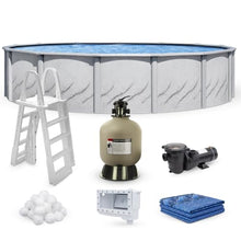 Galleria 12 ft Round Above Ground Swimming Pool Kit | 52 Inch Steel Walls | Bundle Includes: 25 Gauge Liner, A-Frame Ladder, Sand Filter System with Pump & Skimmer