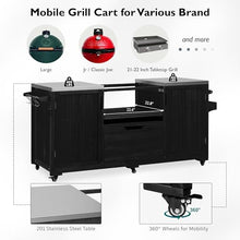 Merax 66.5" Outdoor Kitchen Island for Big Green Egg, Grill Cart with Stainless Steel Top, Solid Wood Grill Table with Storage Cabinet & Wheels, Compatible with Kamado Joe