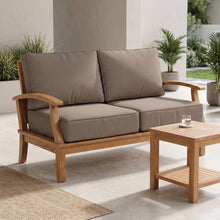 Hives & Honey Pavilion 57" Outdoor Teak Loveseat Sofa with Cushions, Grade-A Teak Patio Couch, Weather-Resistant Deep Seating for Patio, Deck, Garden – Tan