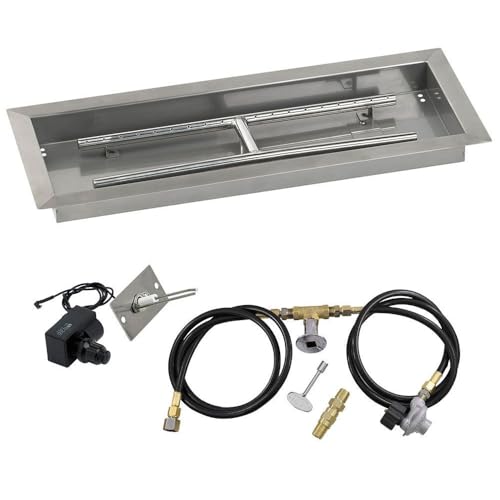 American Fireglass SS-AFPPKIT-P-24 Propane 24" x 8" Rectangular Stainless Steel Drop in Fire Pit Pan with Spark Ignition Kit