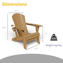 Kingdura Foldable Adirondack Chair, Portable HDPE All Weather Resistant Outdoor Patio Chairs, Wooden Textured with Cup Holder, 380LBS Capacity for Poolside, Backyard, Deck, Fire Pit (Brown)