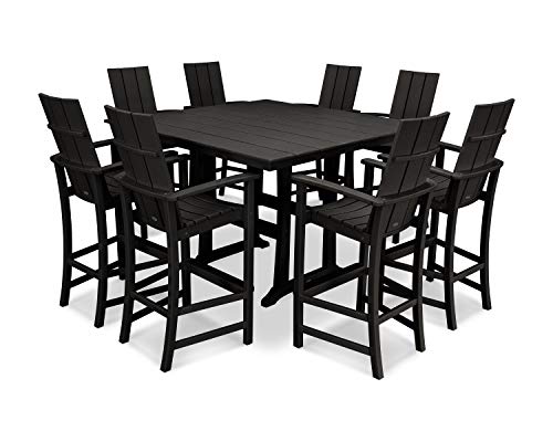 POLYWOOD® Modern Adirondack 9-Piece Farmhouse Trestle Bar Set in Black
