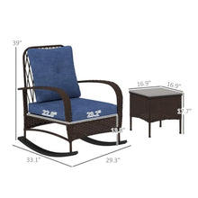 Hassyee 3 Pieces PE Rattan Bistro Set with 2 Rocking Chairs and 1 Coffee Table for Poolside, Lawn, Outdoor Furniture Set with Soft Cushions and Elegant Design Backrests for Balcony (Brown)