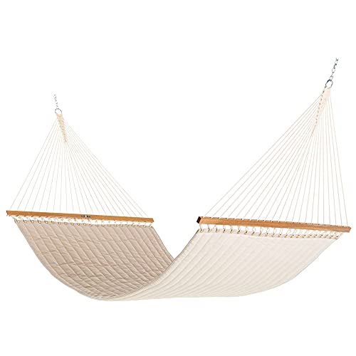 Original Pawleys Island Large Antique Beige Sunbrella Quilted Hammock – 13 ft. x 55 in., 2-Person, 450 lb Capacity, Oak Spreader Bar, Handcrafted in the USA