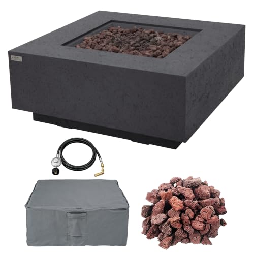 AMS 40" Square Concrete GFRC Propane Gas Fire Pit Table (Dark Gray)