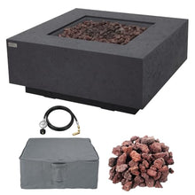 AMS 40" Square Concrete GFRC Propane Gas Fire Pit Table (Dark Gray)