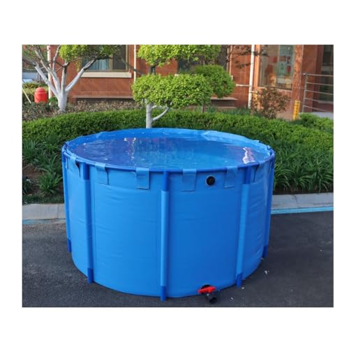 Pool Above Ground, Round Canvas Fish Pond with Plastic Bracket Outdoor Move Water Reservoir Fold PVC Aquarium Breeding Pond, Diameter X Height (Color : Blue, Size : 1.2x0.6m)