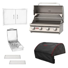 Bull Outdoor Products Outlaw 30-Inch Built-In Propane Gas Grill Bundle – Stainless Steel Outdoor Kitchen – Includes Side Burner, Double Access Doors, Vent Panels & Grill Cover