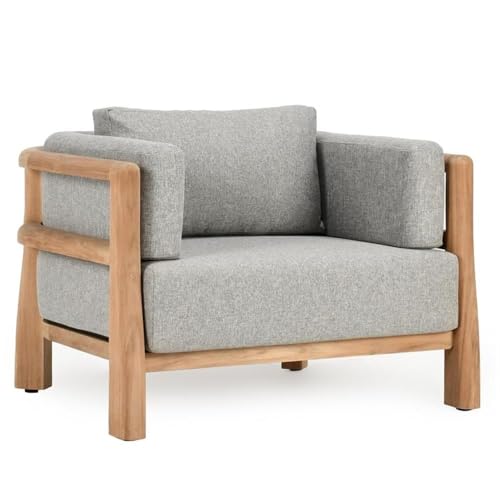 Classic Home Aston Teak Wood Fabric Upholstery Modern Outdoor Accent Chair Gray