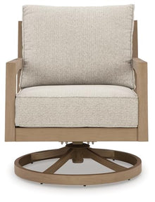 Signature Design by Ashley Hallow Creek Cottage Weather Resistant Outdoor Swivel Lounge with Cushion Light Brown Beige