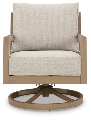 Signature Design by Ashley Hallow Creek Cottage Weather Resistant Outdoor Swivel Lounge with Cushion Light Brown Beige