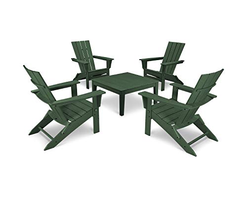 Polywood Quattro 5-Piece Adirondack Chair Conversation Set Green