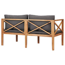 DYRJDJWIDHW Outdoor Teak Wood Bench with Gray Cushions, 48 Inch Patio Garden Bench with Thick Padded Seat, Weather Resistant Solid Hardwood Furniture for Terrace, Backyard, Deck