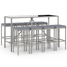 LKJVFCPW 9 Piece Patio Bar Set with Cushions, Outdoor PE Rattan Pub Table and 8 Stools, Garden Furniture Set for Backyard, Deck, and Poolside, Gray