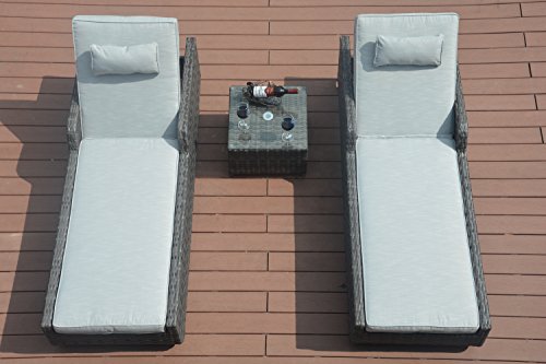 Direct Wicker 3 Pcs Outdoor Patio Rattan Wicker Lounge Chair Set with Table Grey