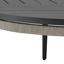 Armen Living Zella Round Coffee Table in Aluminum with Charcoal Finish and Light Gray Rope