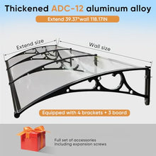 Awning for Door Entrance 118" x 39" Crystal Clear, Aluminum Bracket