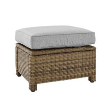 Outdoor Escape Brown Wicker Ottoman with Gray Cushion – Outdoor Foot Rest for Patio Seating Featuring Steel Frame and Weather-Resistant Woven Design
