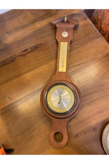 Antique Barometer Thermometer Wooden Case Brown Vintage Weather Station for Home Decor 20 x 3 inches - Brown, 20x3 inch