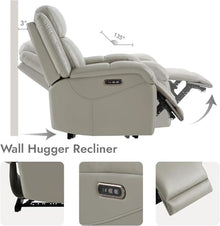 KTYUERGHK Power Lift Recliner Chair with Power Headrest, Wall Hugger Leather Electric Reclining Sofa for Living Room with USB Charging Ports, Grey Heavy Duty Recliner for Adults
