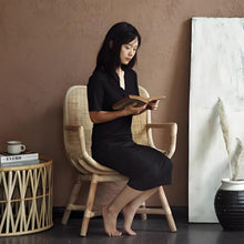 Apk i bc Handwoven Rattan Chair,Chinese Style Rattan Chair,Easy to Assemble, Supports 330 Lbs, Suitable for Cafes.(Natural,60 * 60 * 84CM)