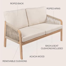 JONATHAN Y Arwen Bohemian 49" Acacia Outdoor Loveseat, Beige/Light Teak