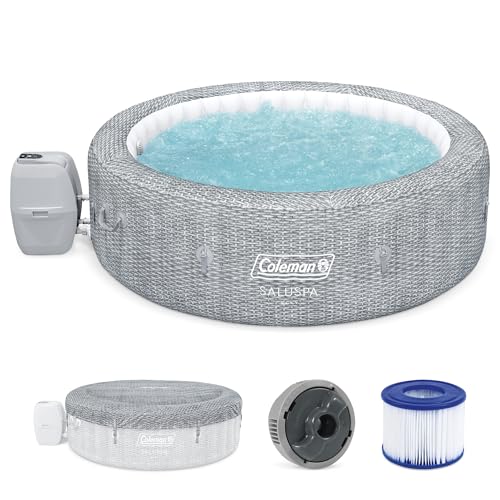 Coleman SaluSpa AirJet 7 Person Inflatable Hot Tub Round Portable Outdoor Spa with 180 Soothing AirJets and Insulated Cover, Gray, Sicily (Standard)