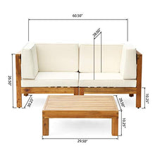 GDFStudio Outdoor Sectional Loveseat Set with Coffee Table | 2-Seater | Acacia Wood | Water-Resistant Cushions | Teak and Beige