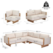 Merax 3 Piece Patio Outdoor Furniture Set, All-Weather V-Shaped Sectional Sofa with Cushions, Acacia Wood 5-Seater Couch Set for Porch, Lawn, Backyard, Balcony, Light Teak+ Beige