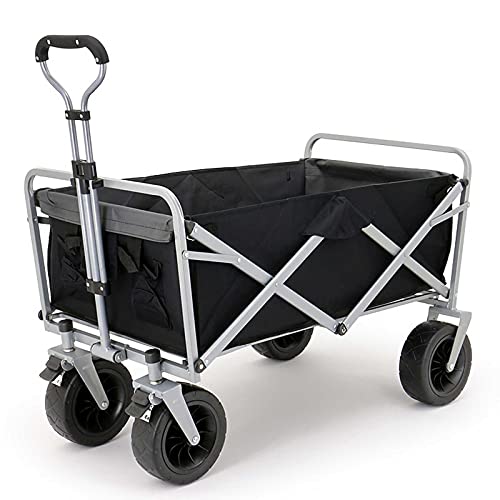Foldable Garden Cart Outdoor l Heavy-Duty Beach Cart Portable with Adjustable Push-Pull Handle Wagon Stroller Suitable for Courtyard Beach Shopping(100 X 72 X 43 cm) (Black)