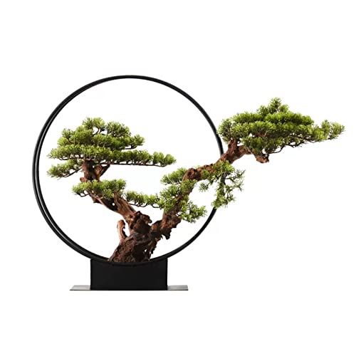 Artificial Bonsai Artificial Bonsai Tree New Chinese Style Green Simulation Welcome Pine Bonsai Tree Indoor Living Room Decor Artificial Bonsai Plant Metal Frame for Home Office