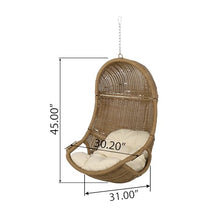 Christopher Knight Home Mariaz Hanging Basket Chair with Cushion, Outdoor Indoor Basket Chair, Boho Garden Rattan Lounger Porch Swing Furniture, Modern Patio Decor, Brown+Beige