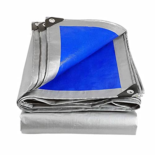 Silver-Blue 0.32mm PE Rainproof Cloth Truck Canopy Tarpaulin Outdoor Awning Garden Plant Waterproof Shade Cloth Pet House Cover Tent (L)