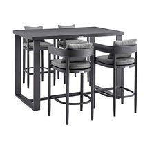 Armen Living Menorca Outdoor Patio 5-Piece Bar Table Set Aluminum Dark Grey