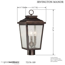 THE GREAT OUTDOORS Irvington Manor 3 Light Post Mount in Chelesa Bronze Finish with Clear Seeded Glass