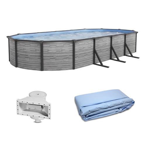 Blue Wave Montilla 15x30-ft Oval 52-in Deep Hard Sided Steel Wall Above Ground Pool with 6-in Top Seats, 5-in Verticals, Skimmer & Vinyl Liner - 9,900 Gallon Cap for Family Swimming & Recreation