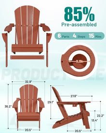 PLUUV Adirondack Chair Set of 6, Fire Pit Chair with Cup Holder, Terracotta