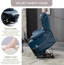 UOPYNE Large Power Lift Recliner Chair for Elderly with Heat and Massage, Electric Lay Flat Reclining Sofa, Blue Leather Home Theater Seat with Remote, Cup Holder and Side Pocket