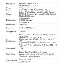 Mechanivis UARTI2C Output, NMEA2000, RS485 NMEA0183, Ultra Low Power Ultrasonic Wind Meter, Ultrasonic Anemometer Small Light(NMEA2000)