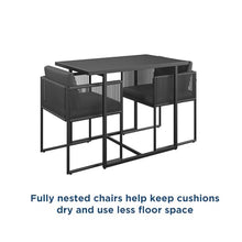 SOEBOJ Bar Table and Chair Set, Modern Outdoor Nesting Small Dining Table and Chair Set, Metal Patio Furniture, 3-Piece Table and Chair Set with Cushions, Tempered Glass Tabletop