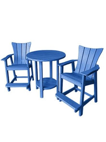 Phat Tommy Adirondack Bar Set - Outdoor Bar Set - Tall Bistro Table and Chairs, Set of 2 - Poly Furniture, High Top Seating for Decks and Balconies - HDPE Outdoor Furniture, Blue