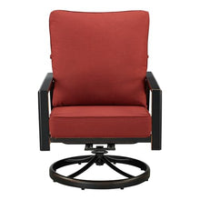 Oakland Living Pair of Black Aluminum Patio Deep Seating Swivel Rocker Club Chairs with Red Cushions