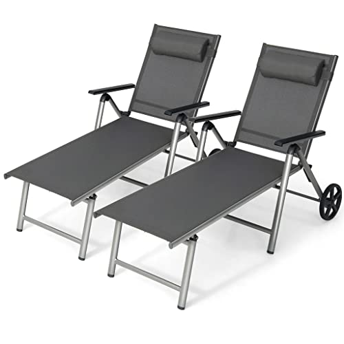 TEOYETTSF 2-Piece Folding Recliner Chair with Aluminum Reclining Backrest and Adjustable Wheels