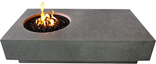Metropolis Concrete Fire Pit 56" x 32" Outdoor Patio Firepit Includes Lava Rocks Modern Fire Pits & Outdoor Fireplaces for Garden, Deck, Indoor & Outdoor Heating
