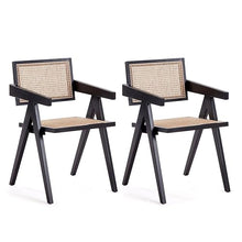 Manhattan Comfort Hamlet Rattan Wicker Cane Side Dining Chair Set of 2 Black/Natural