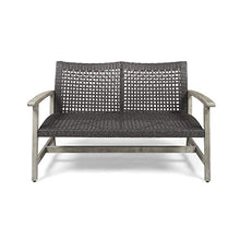 Seeheool Hampton Outdoor Acacia Wood Wicker Loveseat, Patio Furniture Conversation Set for Backyard